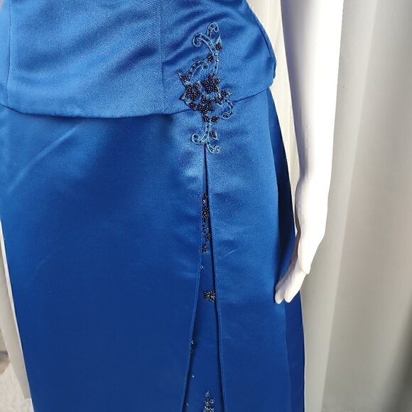 Eden Maids Bridals, Back Zipper, Satin Look, Blue Maxi Formal Dress. Size 6 - Picture 6 of 13